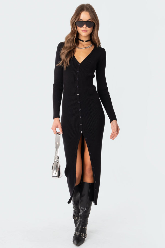 Jazlyn Knitted Button Up Maxi Dress Hover Image