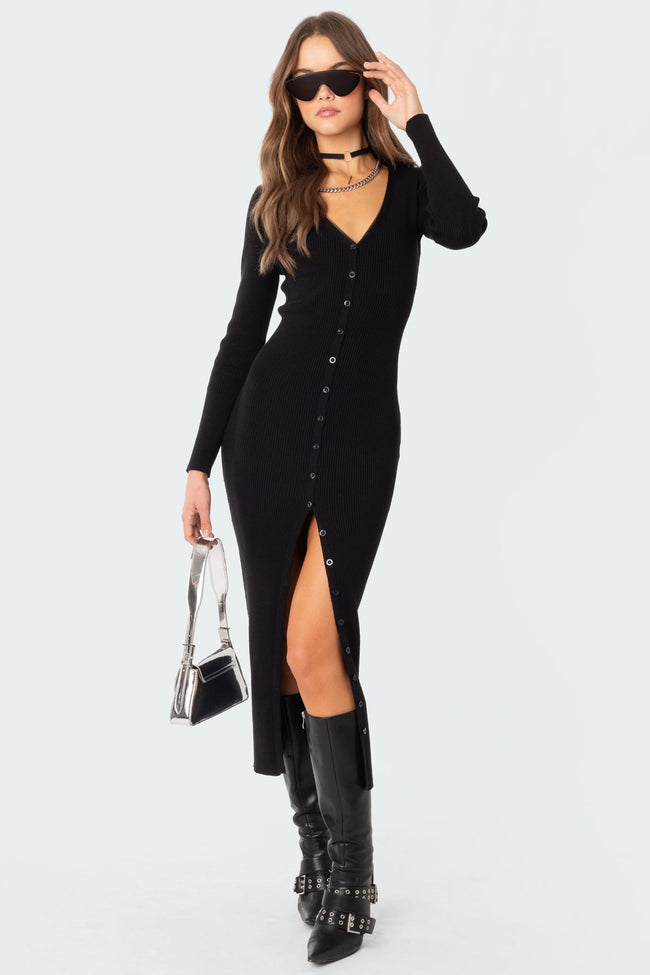 Jazlyn Knitted Button Up Maxi Dress Main Image