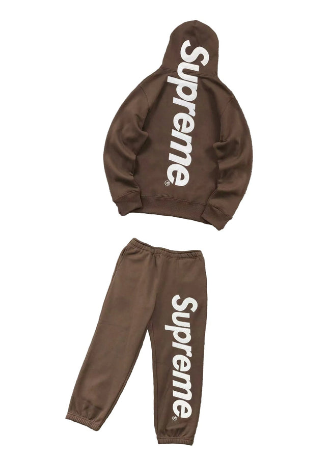 Supreme Side Logo Hoodie & Sweatpants Set – Brown Hover Image