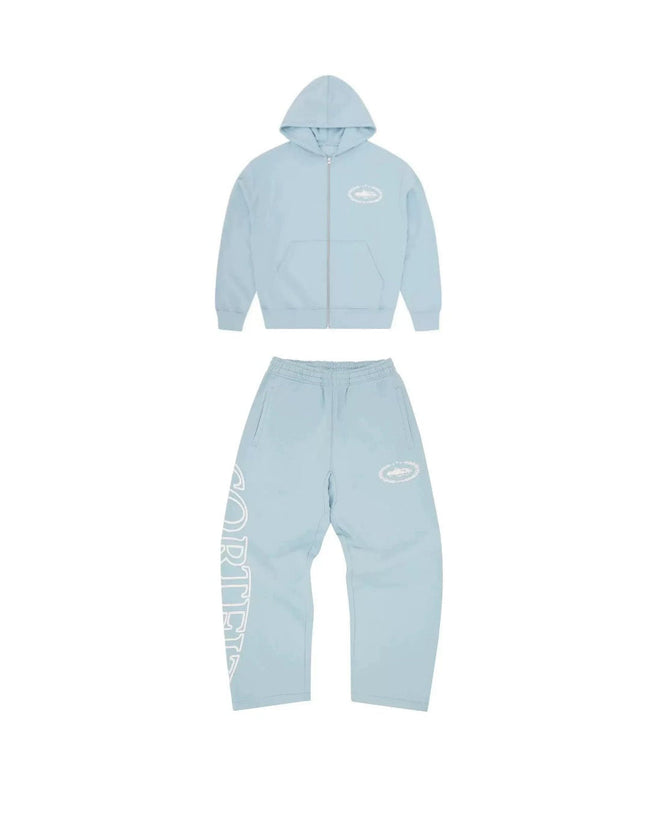 Corteiz Laurel Island Badge Zip Hoodie – Baby Blue (+ Matching Pants) Hover Image