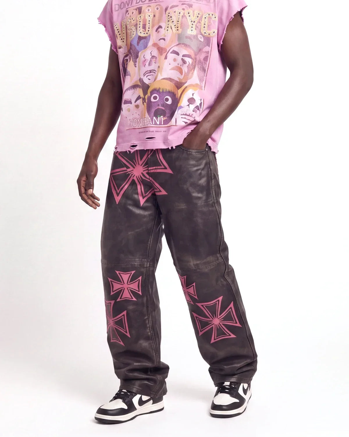 Vale Forever Croxxx Leather Pants — Bubblegum (Black / Pink)
