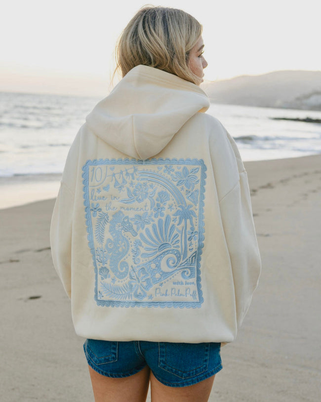 "Live in the Moment" Hoodie in Sand Hover Image