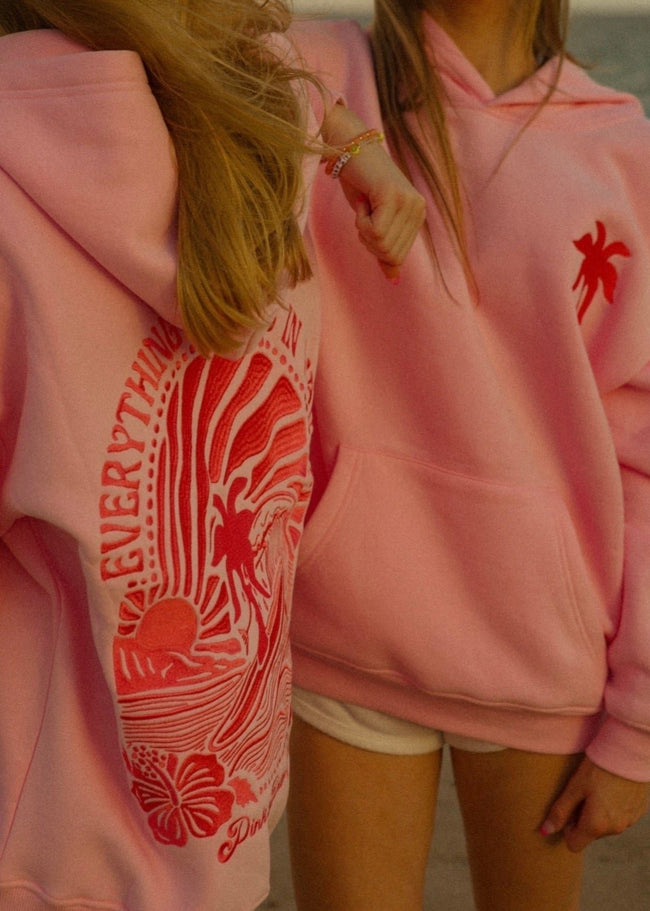 "Everything Comes in Waves" Hoodie in Pink Main Image