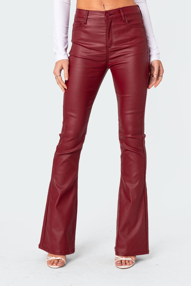Luna Faux Leather Mid Rise Flared Jeans Main Image
