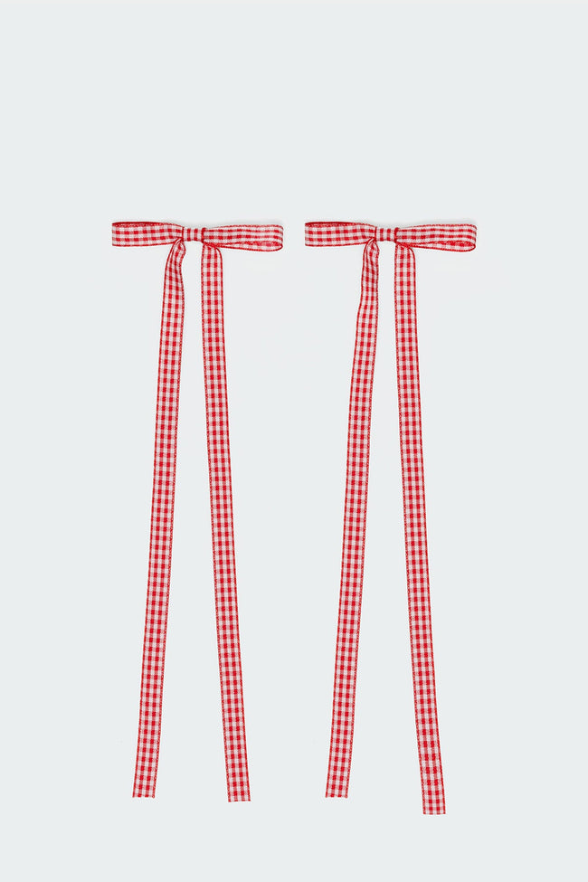Gingham Bow Hair Clip Set Hover Image