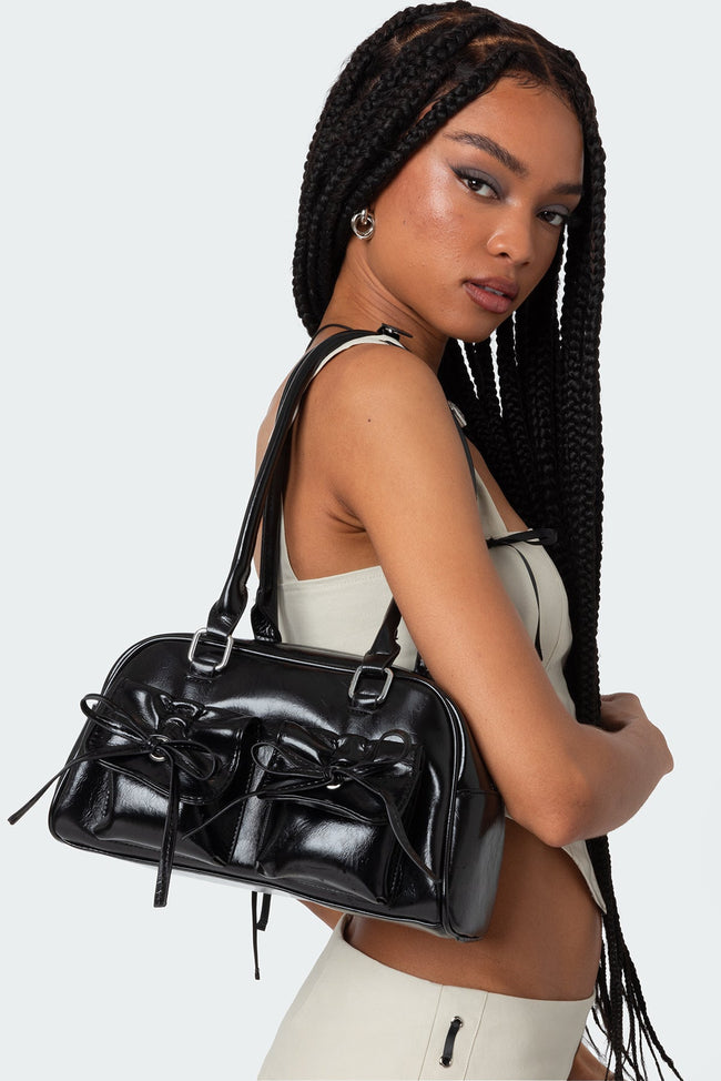 Bow Pocket Faux Leather Shoulder Bag Hover Image