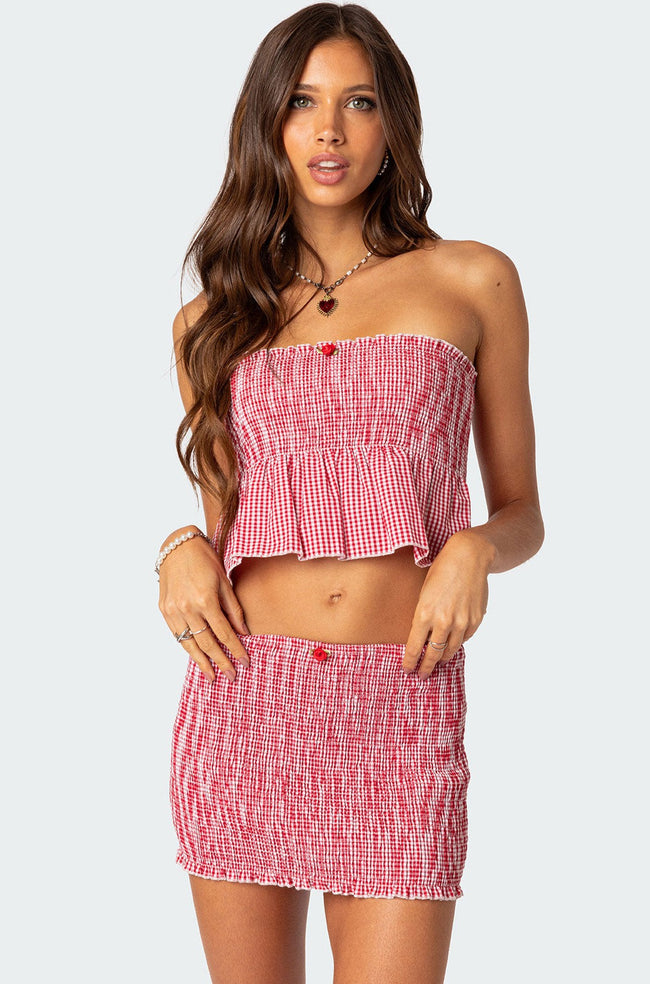 Gingham Scrunch Tube Top Hover Image