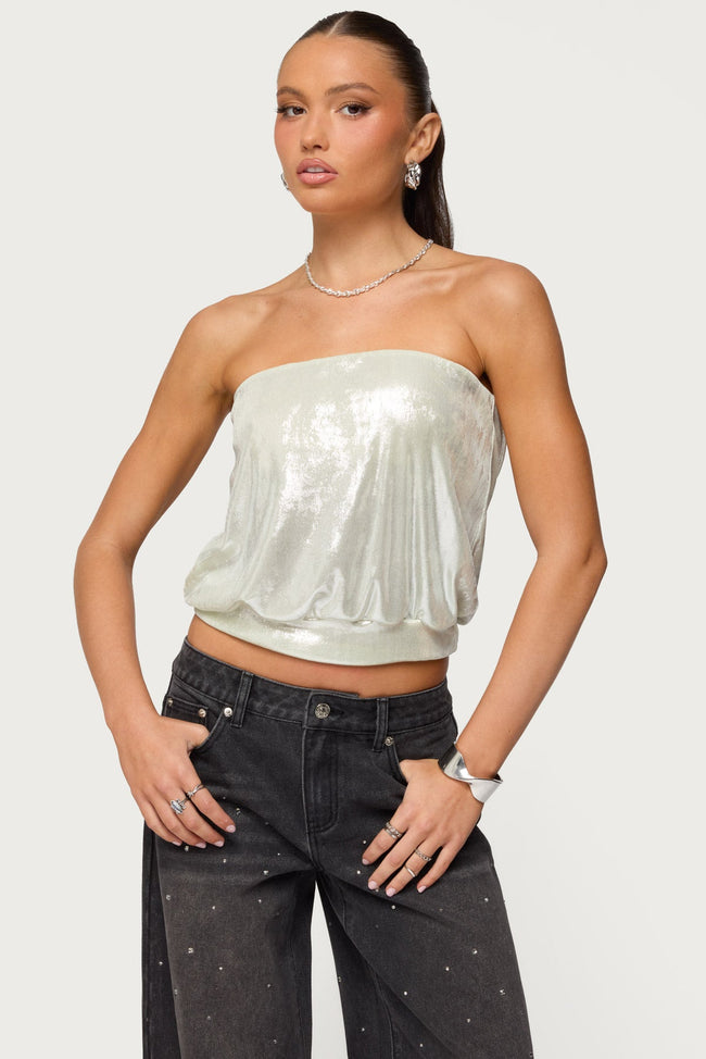 Leira Silky Sparkly Strapless Top Hover Image