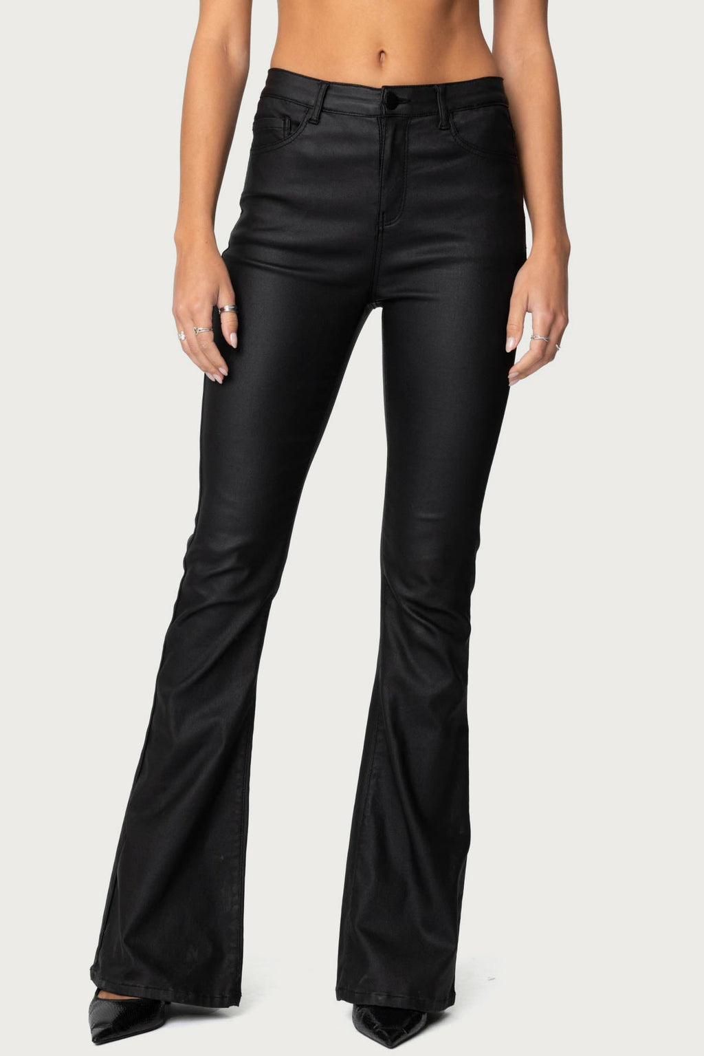 Luna Faux Leather Mid Rise Flared Jeans