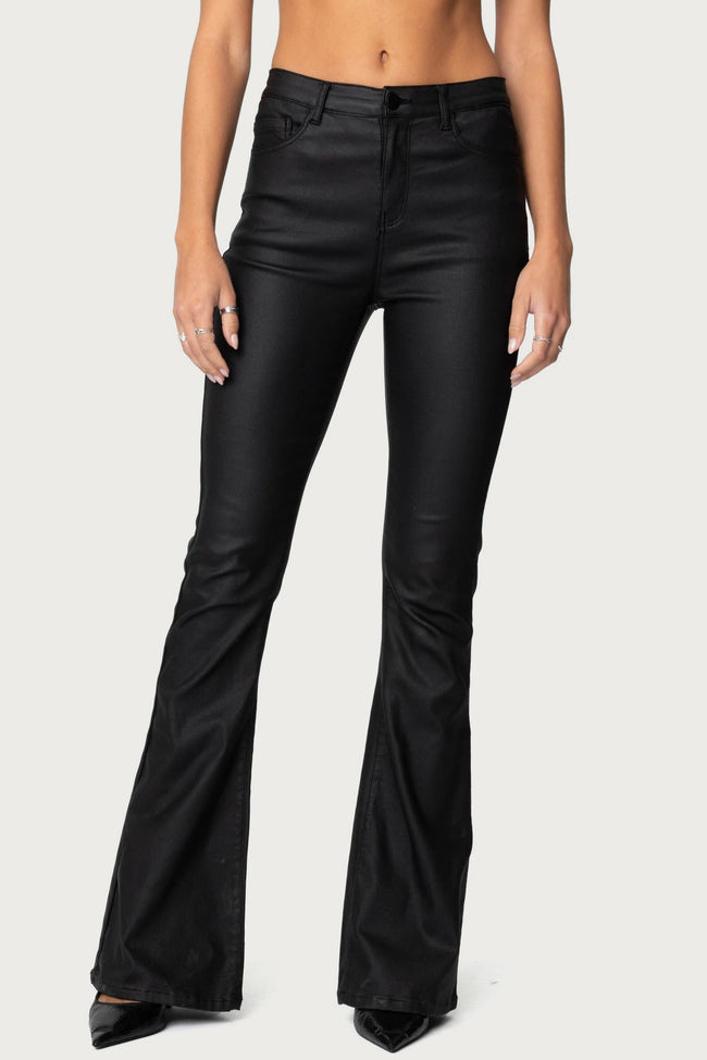 Luna Faux Leather Mid Rise Flared Jeans Main Image