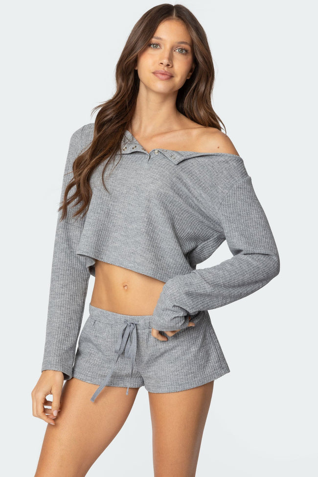 Teddy Cropped Waffle Top Hover Image