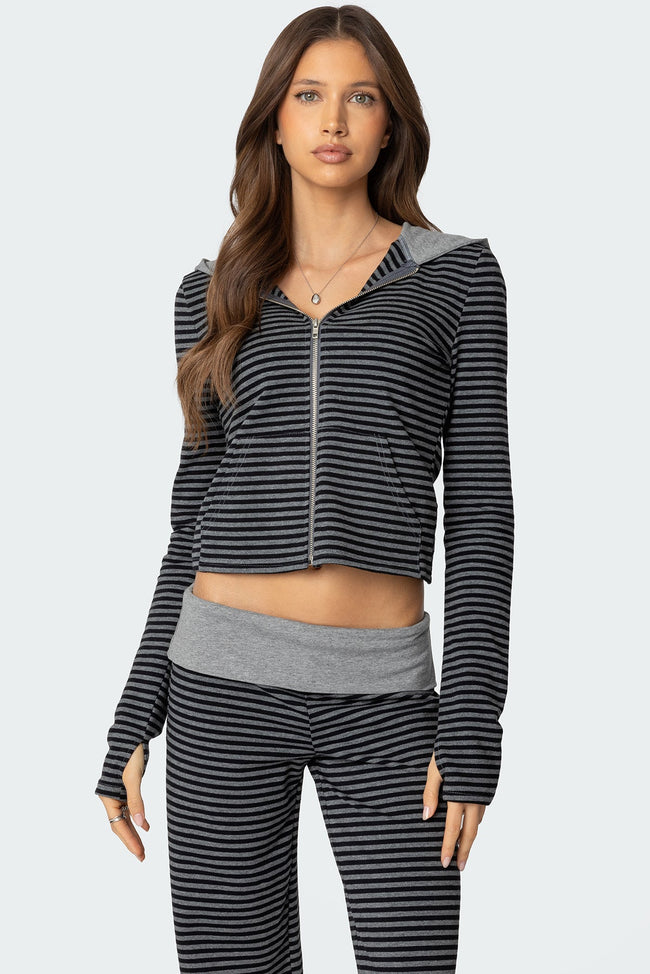 Meggy Striped Zip Up Hoodie Hover Image