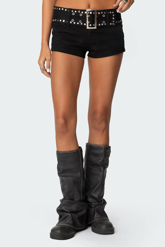 Studded Belt Denim Micro Shorts Main Image