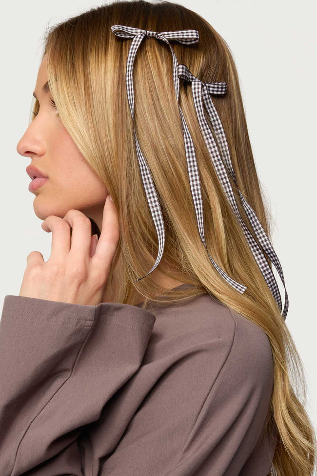 Gingham Bow Hair Clip Set Hover Image