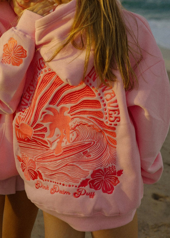 "Everything Comes in Waves" Hoodie in Pink Hover Image
