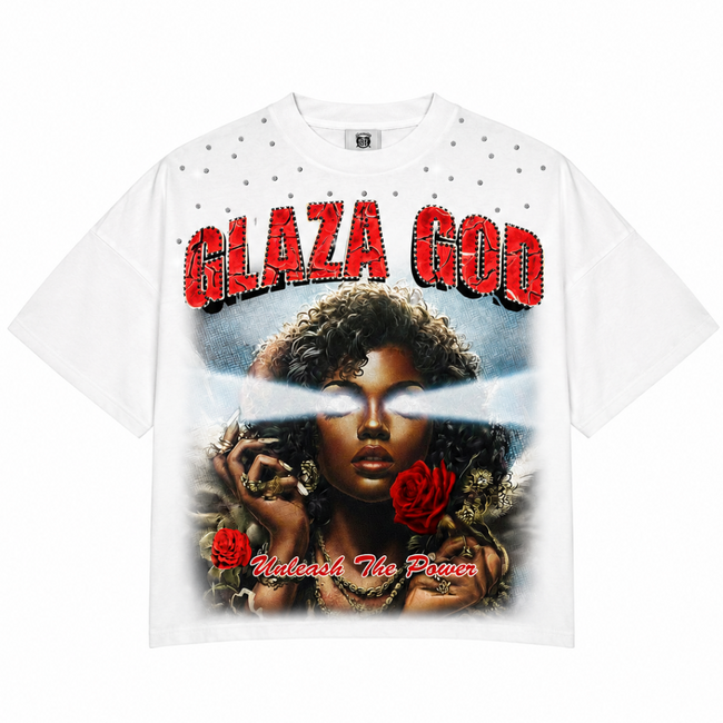 GLAZA GOD Flowers - Heavyweight Terry Oversized Tee- White Hover Image