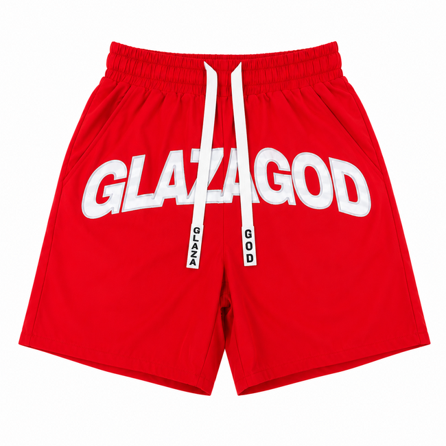 GLAZA GOD Short Waterproof Premium - Heavyweight Streetwear -RED Hover Image