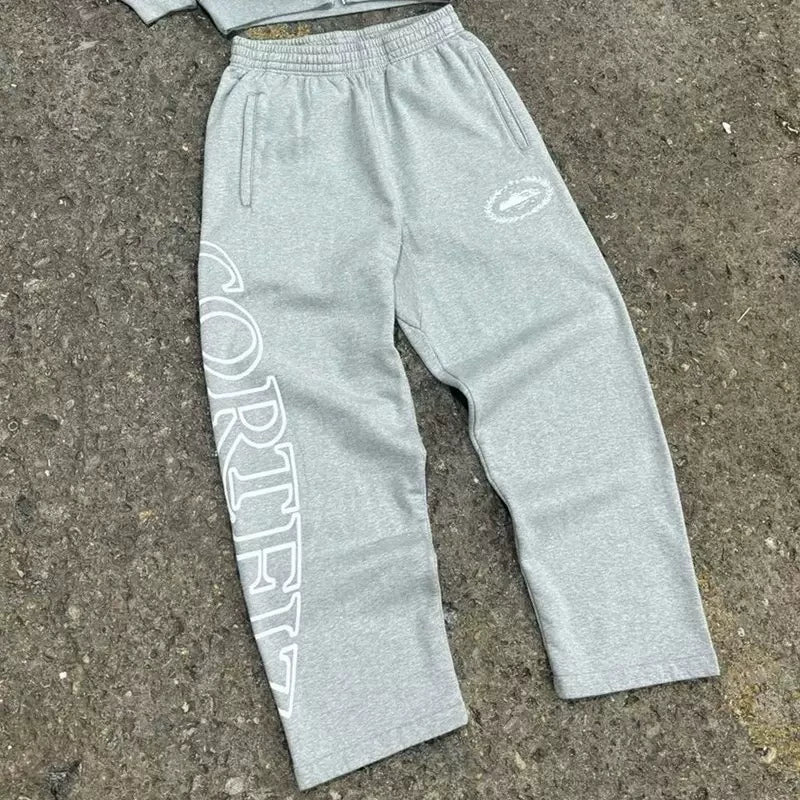 Corteiz Devil's Island Y2K zip knit hoodie set featuring European and American celebrities, hip-hop men's high street casual thick cotton pants trend (2)