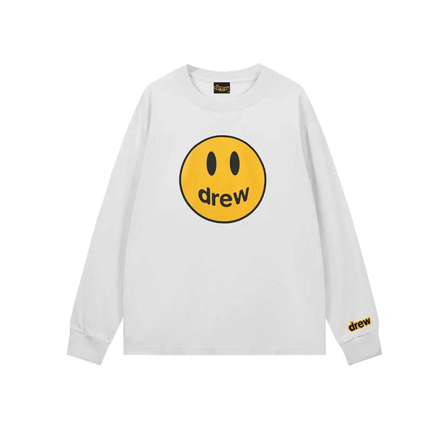Drew White Smiley Graphic Oversized Long-Sleeve T-Shirt Hover Image