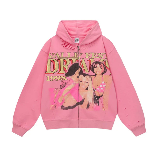 Foreign Trade Fashion Vale Retro Printed Coat High Street Trendy Casual Hip Hop Fashion Men's and Women's Hooded Cardigan Sweatshirt (8) Hover Image