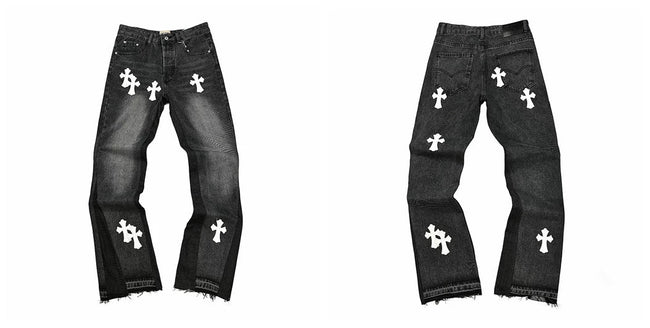 Gallery Dept Black Multi‑Cross Embroidered Jeans Hover Image