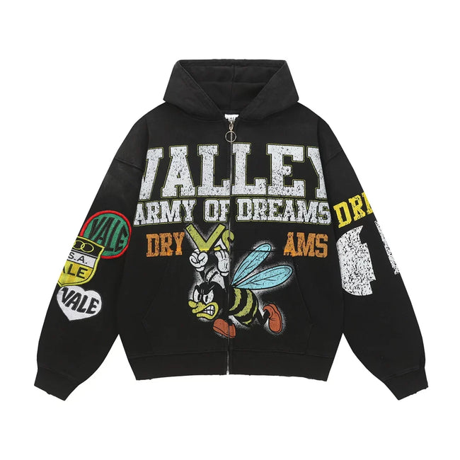 Foreign Trade Fashion Vale Retro Printed Coat High Street Trendy Casual Hip Hop Fashion Men's and Women's Hooded Cardigan Sweatshirt (9) Hover Image