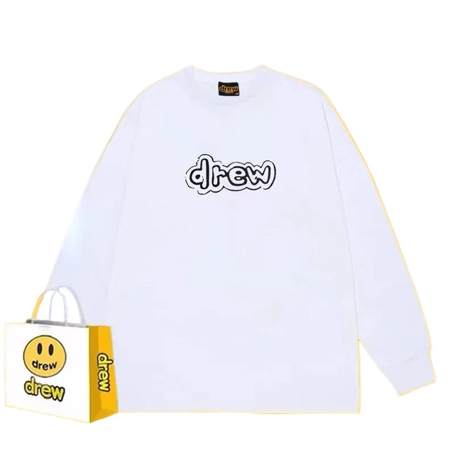 Drew White Smiley Graphic Relaxed-Fit Cotton Long-Sleeve Hover Image