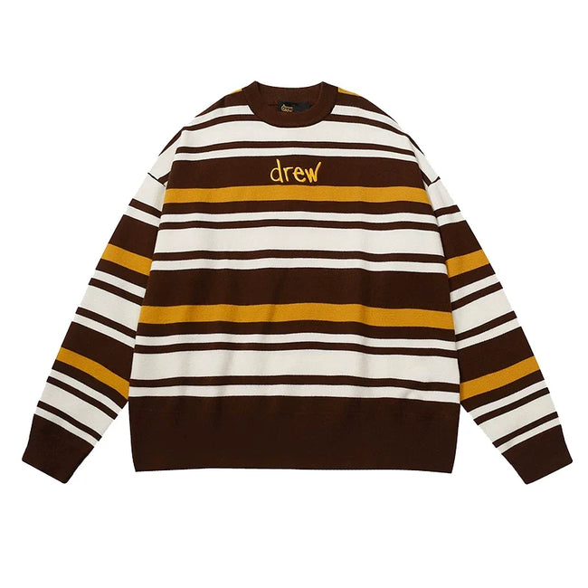 Drew Contrast-Stripe Smiley Graphic Oversized Knit Sweater Hover Image