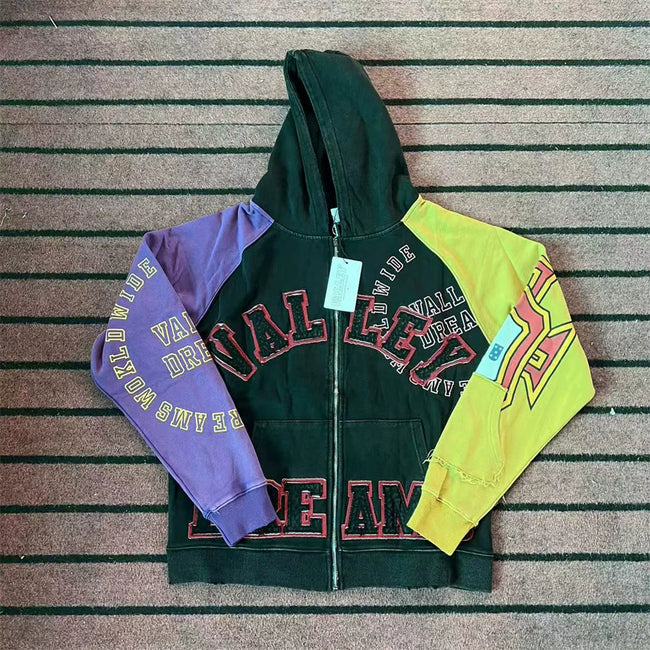 Foreign Trade Fashion Vale Retro Printed Coat High Street Trendy Casual Hip Hop Fashion Men's and Women's Hooded Cardigan Sweatshirt (10) Hover Image