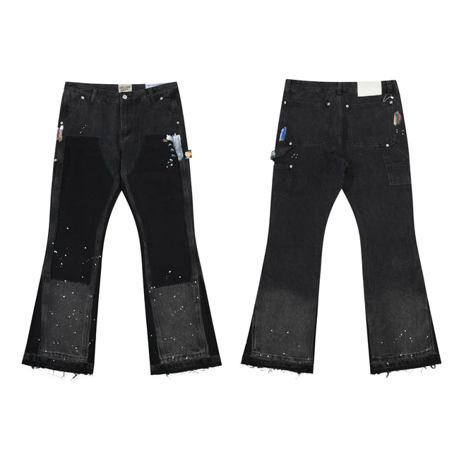 Gallery Dept Black Splice Paint‑Speck Flare Jeans Hover Image