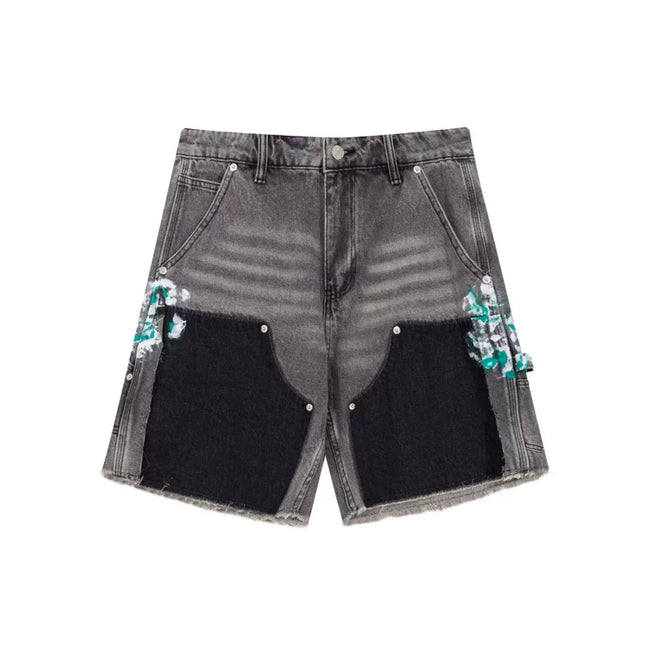 Gallery Dept Grey‑Wash Floral Patch Work Shorts Hover Image