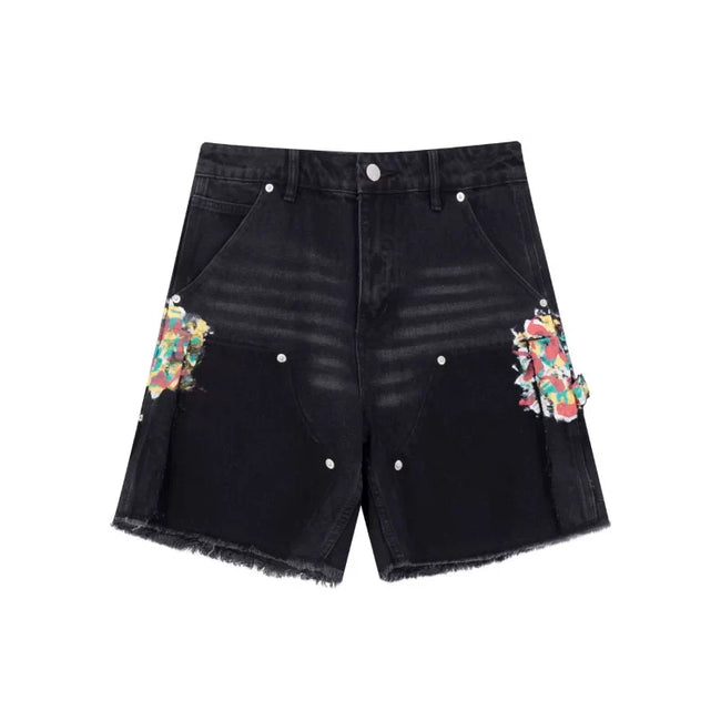 Gallery Dept Black Floral Patch Denim Shorts Hover Image