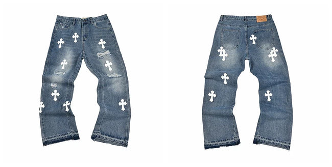 Gallery Dept White Cross Embroidered Jeans Hover Image
