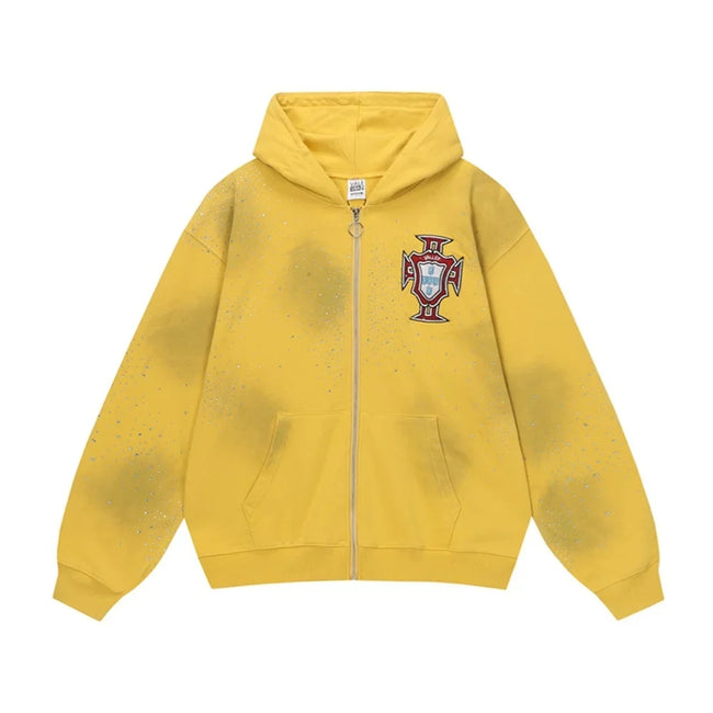 Foreign Trade Fashion Vale Retro Printed Coat High Street Trendy Casual Hip Hop Fashion Men's and Women's Hooded Cardigan Sweatshirt (7) Hover Image