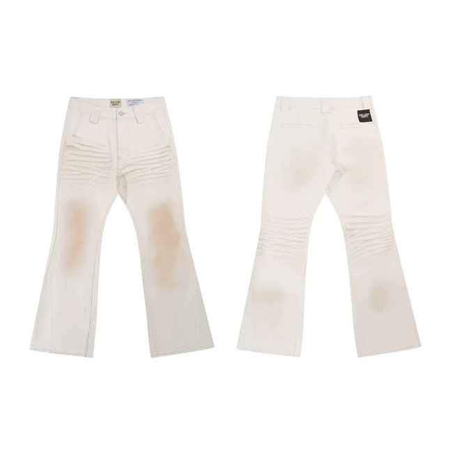 Gallery Dept Cream Stained Biker Flare Jeans Hover Image