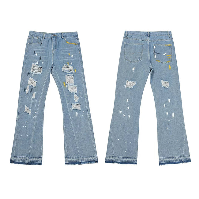 Gallery Dept Multi‑Ripped Paint‑Speck Flare Jeans Hover Image