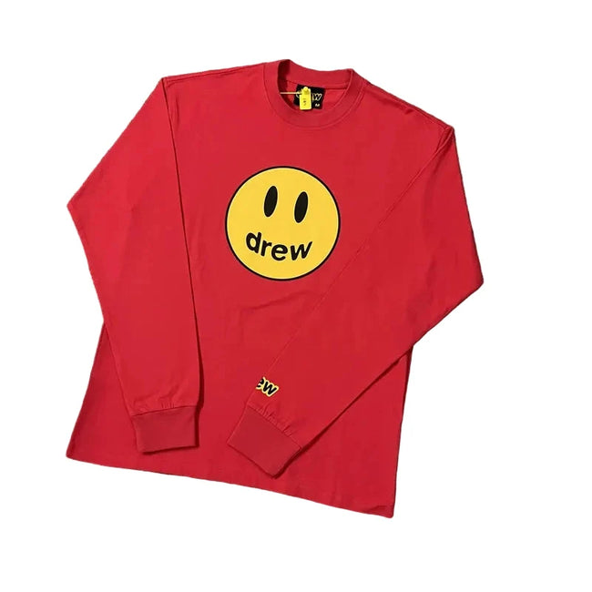 Drew Red Smiley Graphic Relaxed-Fit Long-Sleeve T-Shirt Hover Image