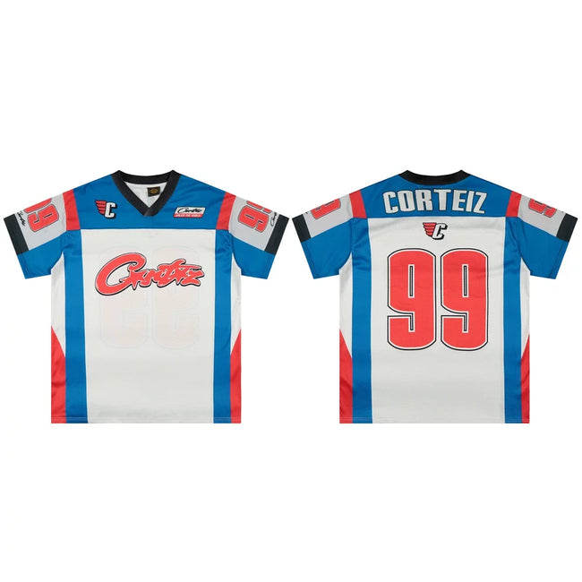 Corteiz Number 99 Athletic Jersey T-Shirt - White/Blue/Red Hover Image