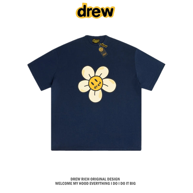Drew House Daisy Smiley Graphic Oversized Cotton T-Shirt, Navy Hover Image