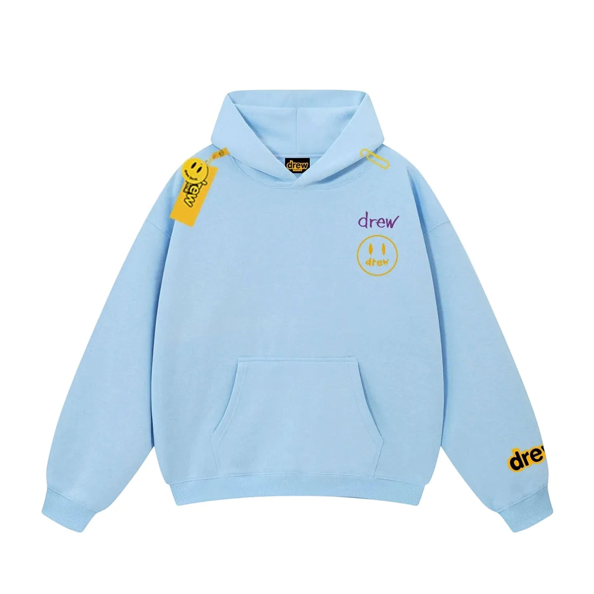 Drew Light Blue Smiley Graphic Relaxed-Fit Fleece Hoodie