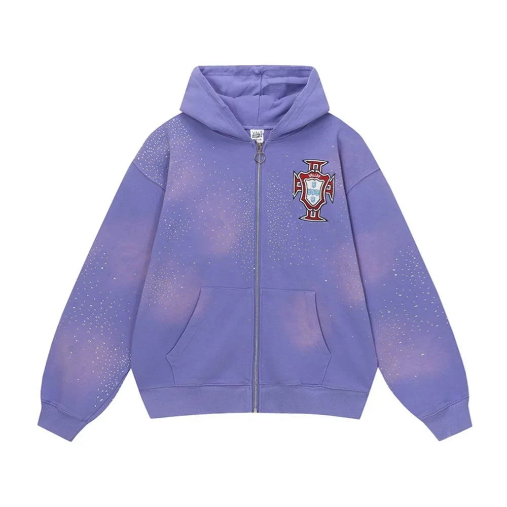 Foreign Trade Fashion Vale Retro Printed Coat High Street Trendy Casual Hip Hop Fashion Men's and Women's Hooded Cardigan Sweatshirt (5)