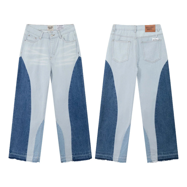 Gallery Dept Two‑Tone Blue Splice Flare Jeans Hover Image