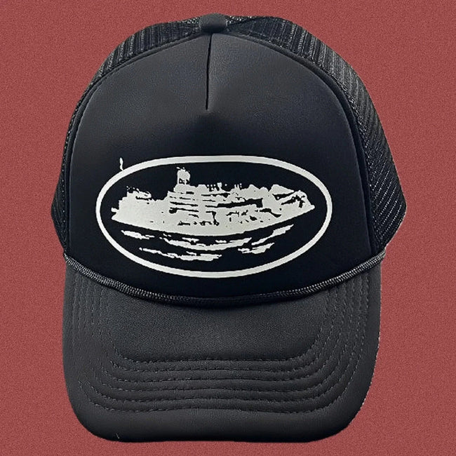 Cortiez Bold White Oval Ship Logo Trucker Hat - Black Hover Image