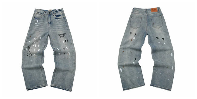 Gallery Dept Light‑Wash Text Print Ripped Jeans Hover Image