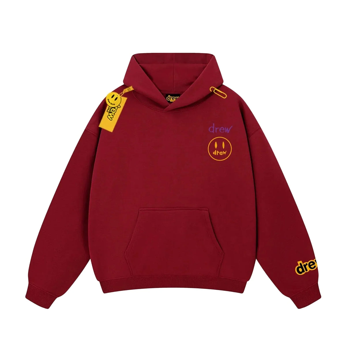 Drew Red Smiley Graphic Relaxed-Fit Fleece Hoodie
