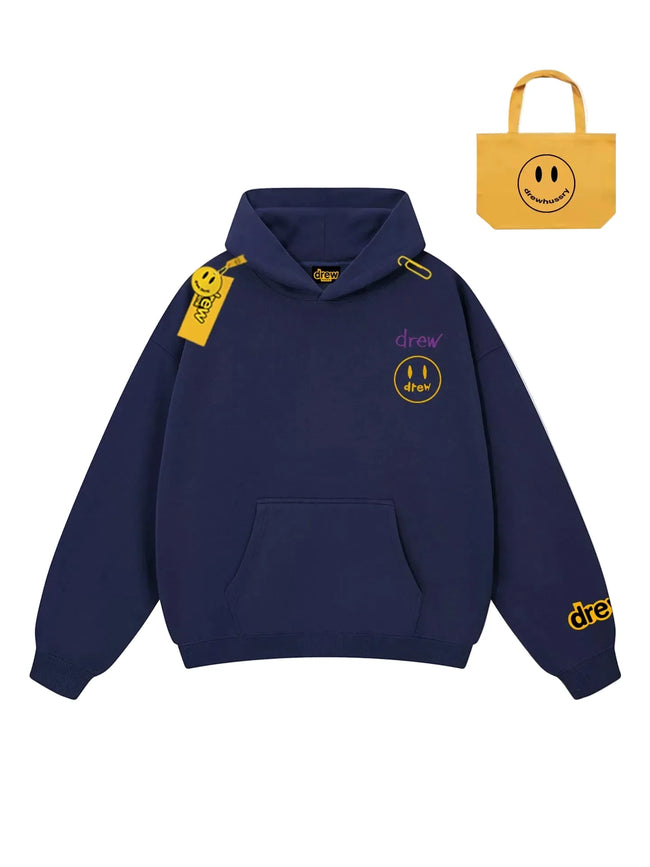Drew Navy Smiley Graphic Relaxed-Fit Fleece Hoodie Hover Image