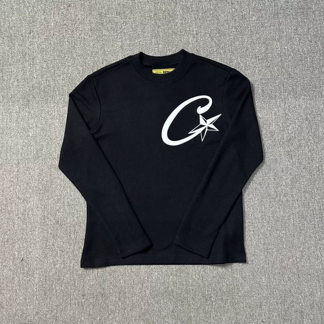 Corteiz Devil's Island Classic Pentagram Print Splicing Embroidered Alphabet Men's and Women's Base Shirt Long Sleeve T-shirt (5) Hover Image