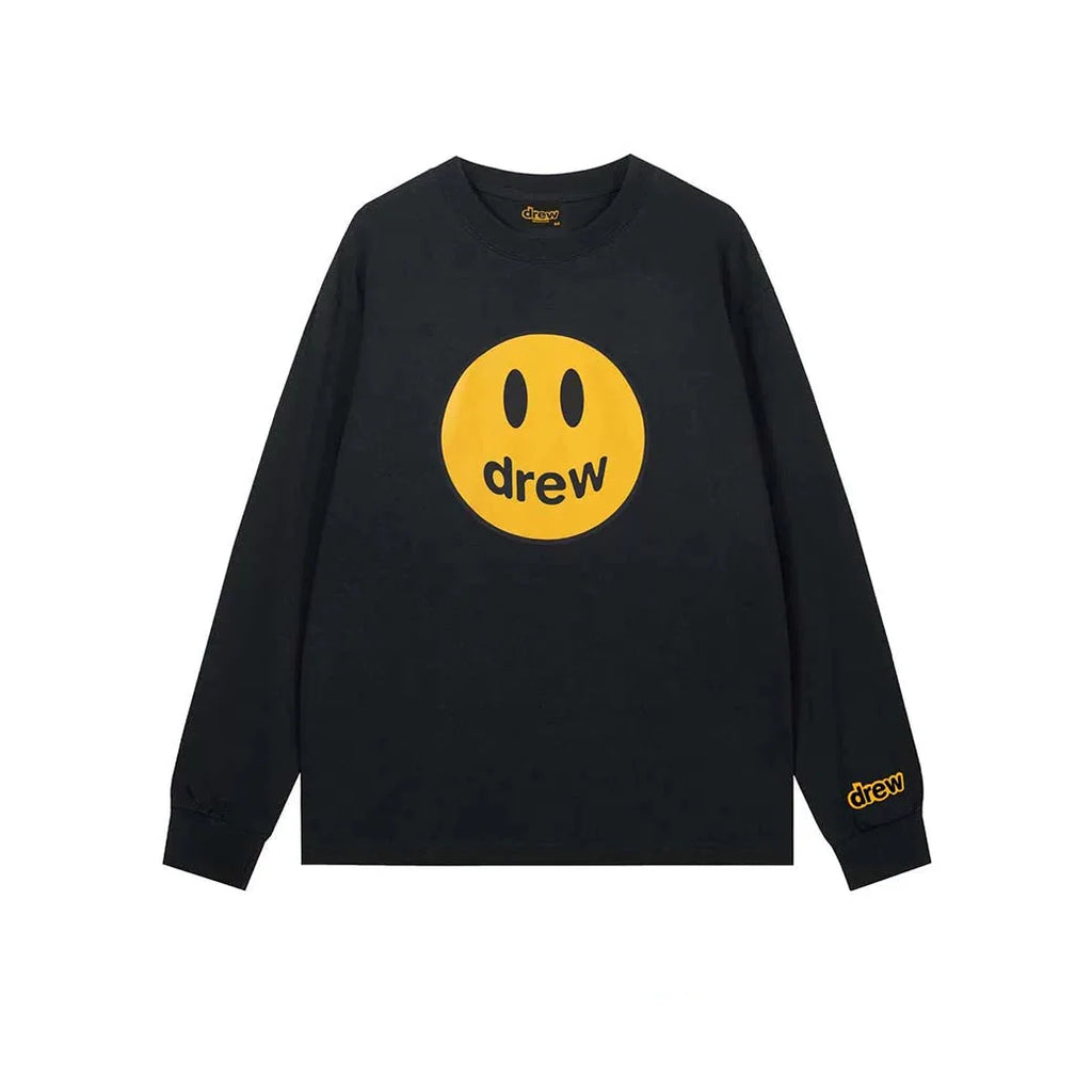 Drew Black Smiley Graphic Oversized Long-Sleeve T-Shirt