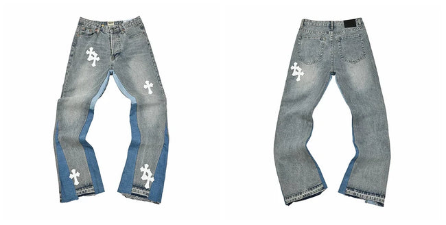 Gallery Dept Two‑Tone Cross Embroidered Jeans Hover Image