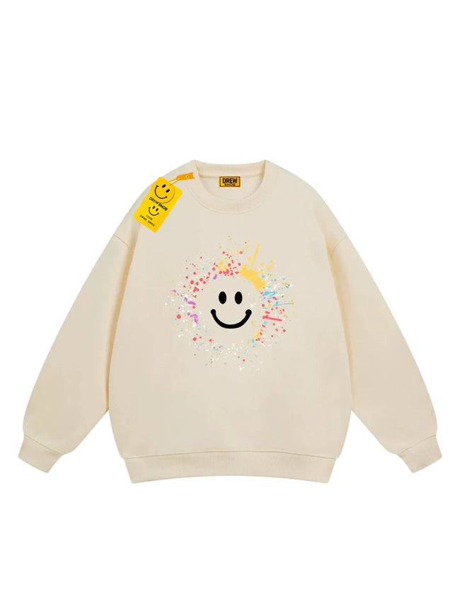 Drew Apricot Paint-Splatter Smiley Relaxed-Fit Crewneck Sweatshirt Hover Image